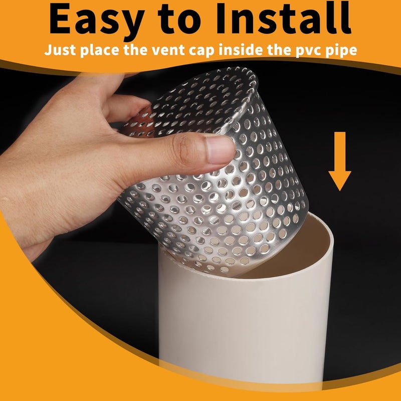 LBG Products غطاء تهوية PVC، غطاء تهوية سقف من الفولاذ المقاوم للصدأ بقطر 4.33 بوصة، غطاء تهوية سقف مخروطي، ملحقات PVC لماسورة التهوية بقطر داخلي من 3.6" إلى 4.3"، شبكة لمنع دخول الأوراق والحطام. - Image 5
